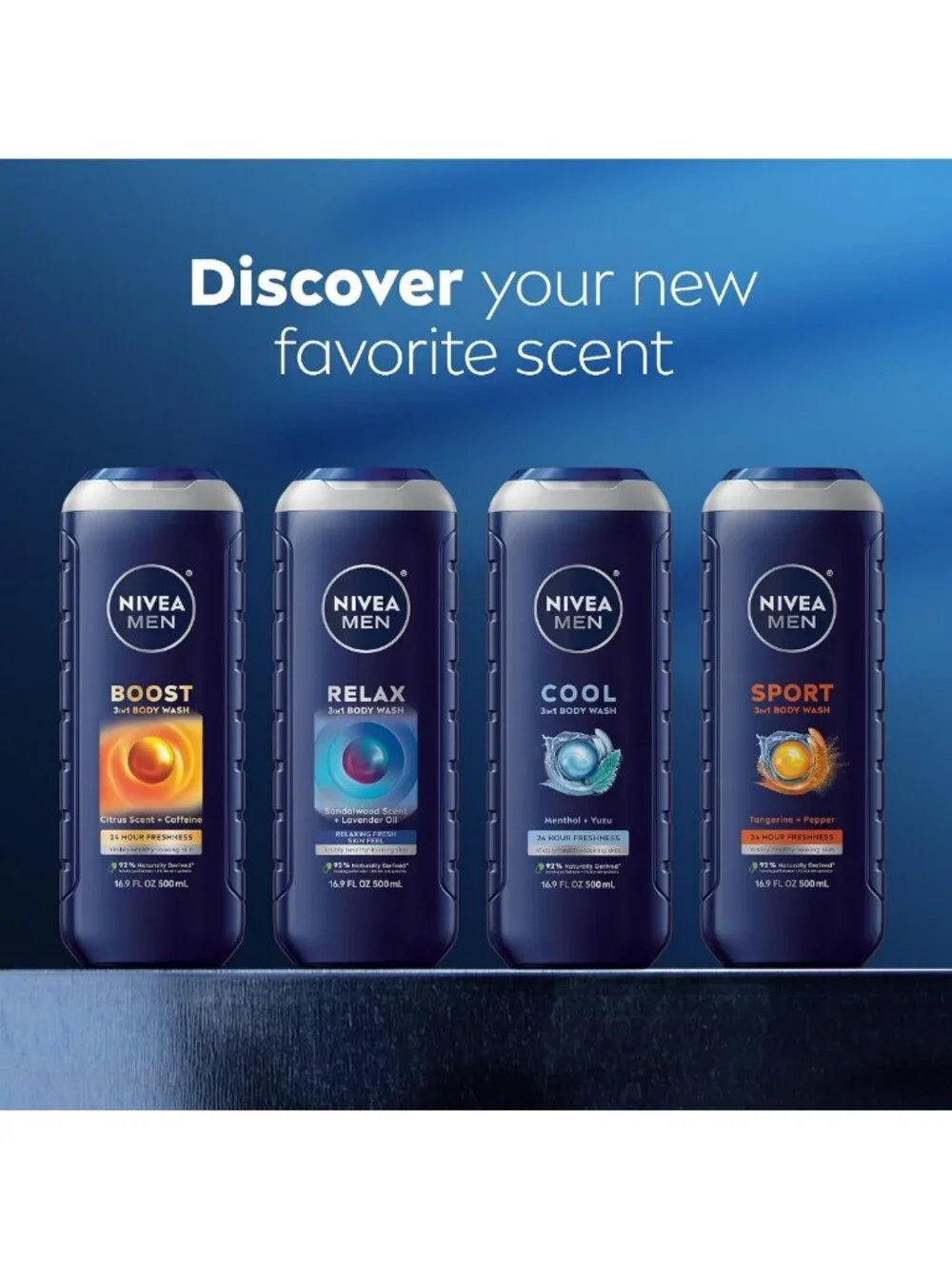 Cooling 3-in-1 Body Wash for Men with Menthol, Multipack, Refreshing Clean, 3 x